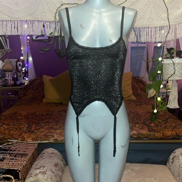 Vintage Tops - Vintage metallic sparkly shimmer black silver garter strap cami tank top